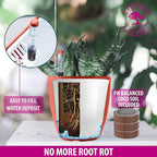 GARDENIX DECOR Self Watering Pots for Indoor Plants 3 Pack - Flower Pot with Water Level Indicator for Plants, Grow Tracking Tool - Self Watering Planter Plant Pot - Coco Coir - Terracota