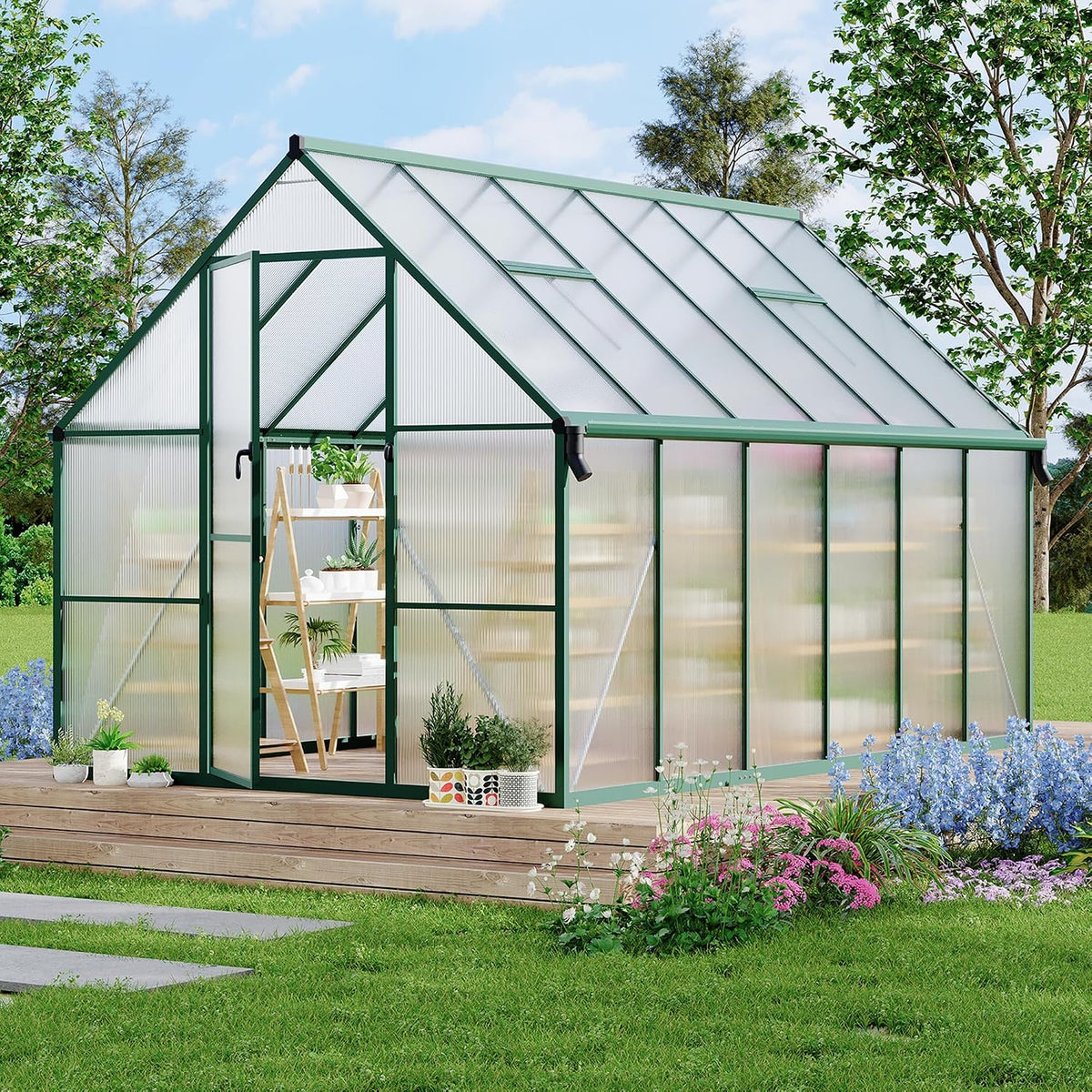 8'x14' aluminum-framed polycarbonate greenhouse, heavy duty polycarbonate greenhouse, main product view