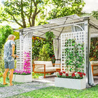 Outsunny Galvanized Raised Garden Bed with Trellis, Metal Planter Box with Drainage Holes, Outdoor Privacy Screen for Climbing Plants, Vegetable, Vines, 35" x 16" x 70", 2 Pack, White
