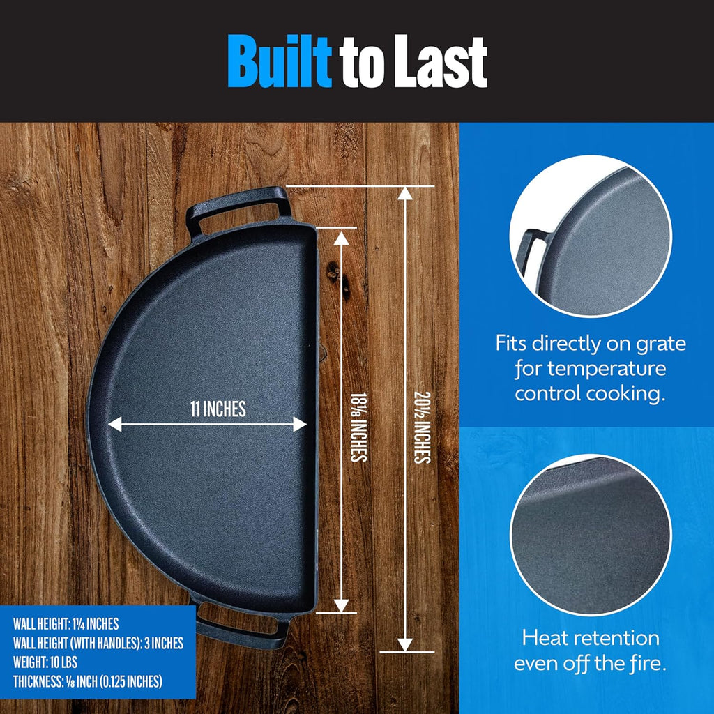 SnS Grills Slow ‘N Sear Cast Iron Drip 'N Griddle Pan 22", 3-in-1 Versatile Grill Accessory for Searing, Griddle and Drippings - Fits Weber® & Similar 22” Kettle Grills