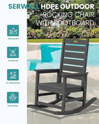 SERWALL Outdoor Rocking Chair Set of 4, Oversized HDPE Patio Rocking Chair with Footrest for Adults, All Weather Porch Rocker for Deck Patio Balcony, Gray
