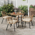 DWVO Outdoor Patio Dining Table Round for 4 35.4" Outdoor Tables with Umbrella Hole & Adjustable Levelers All-Weather Bistro Table with Metal Frame for Lawn Garden Backyard