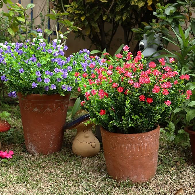 20 Bundles Artificial Flowers Outdoor Fake Flowers, UV Resistant No Fade Faux Plastic Greenery Shrubs Plants for Hanging Garden Porch Window Box Outside Decoration,Home Indoor Decor Red