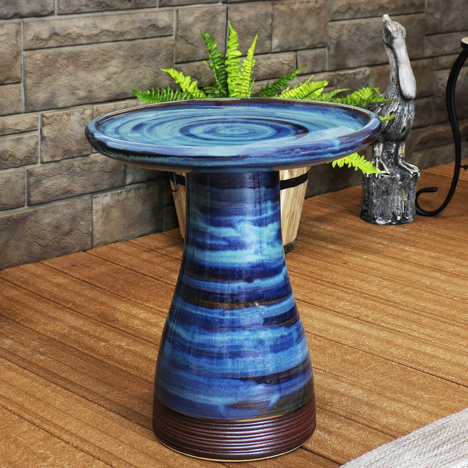 Sunnydaze Ceramic Bird Bath for Outside, Hand-Painted, 21” H, Galaxy Blue | UV & Frost-Resistant, 1 Gal Water Capacity, 2-Piece Assembly, Colorful Outdoor Accent, Outdoor Bird Bath, Ceramic Birdbath