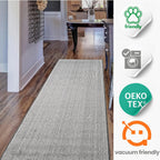 20 ft Extra Long Grey Hallway Runner Rug – Non-Slip, Washable, Dog-Friendly Carpet with Durable Rubber Backing – Modern Subtle Striped – Custom Size