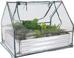 sunnydaze steel raised garden bed with mini greenhouse, main product view