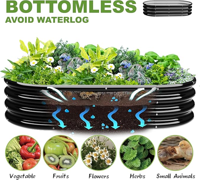 2Pcs 4X2X1ft Oval Raised Garden Bed Kit,Galvanized Raised Garden Beds Outdoor, Metal Planter Box Steel Kit Flower Herb,Vegetables..Black