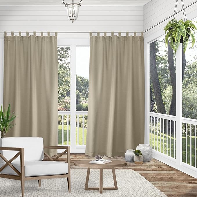 Exclusive Home Cabana Solid Indoor/Outdoor Light Filtering Hook-and-Loop Tab Top Curtain Panel, 54"x108", Taupe, Set of 2