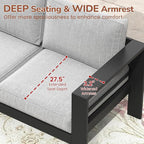 Solaste Aluminum Patio Loveseat, Metal Patio Sofa with Water-Resistant Cushion, Weather-Resistant Modern Outdoor Loveseat, Black Frame Grey Cushion