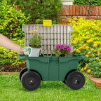 rolling garden cart with seat - plastic storage, front angle view