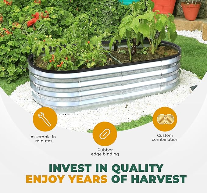 Utopia Home Galvanized Raised Garden Bed, 6 by 2 feet Lightweight Planter Boxes Outdoor with Easy Assembly, Large Garden Bed for Vegetables, Fruits, Flowers, Silver, Pack of 2