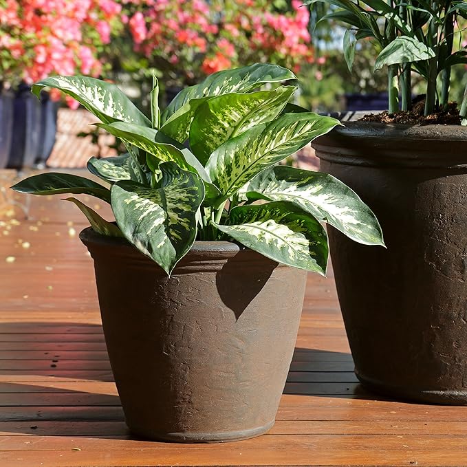 Sunnydaze 15.25-Inch Anjelica Large Plastic Pot for Plants - Outdoor Double-Walled Large Plastic Planter with Drillable Drainage Holes - Rust - 2pk