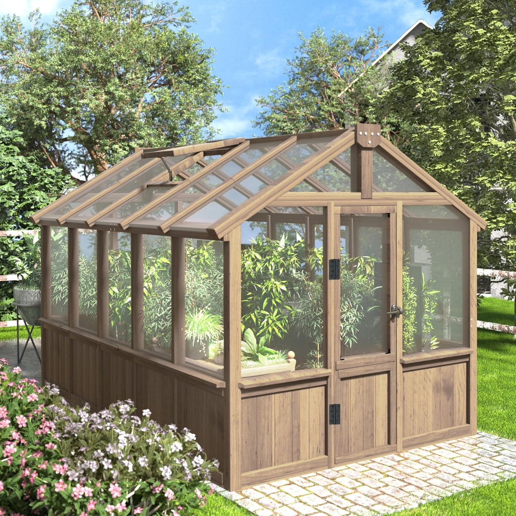 mupater 6'x10' wooden greenhouse for outdoor, heavy duty, main product view
