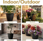Sunnydaze 24-Inch Anjelica Large Plastic Pot for Plants - Outdoor Double-Walled Large Plastic Planter with Drillable Drainage Holes - Matte Black - 4pk