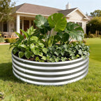 2PCS 4x4x1FT Galvanized Raised Garden Bed Kit,Vegetable Boxes-Round Metal Flower Box,Large Planter Raised Beds Outdoor Garden for Planting,Fruit,Herb-Silver