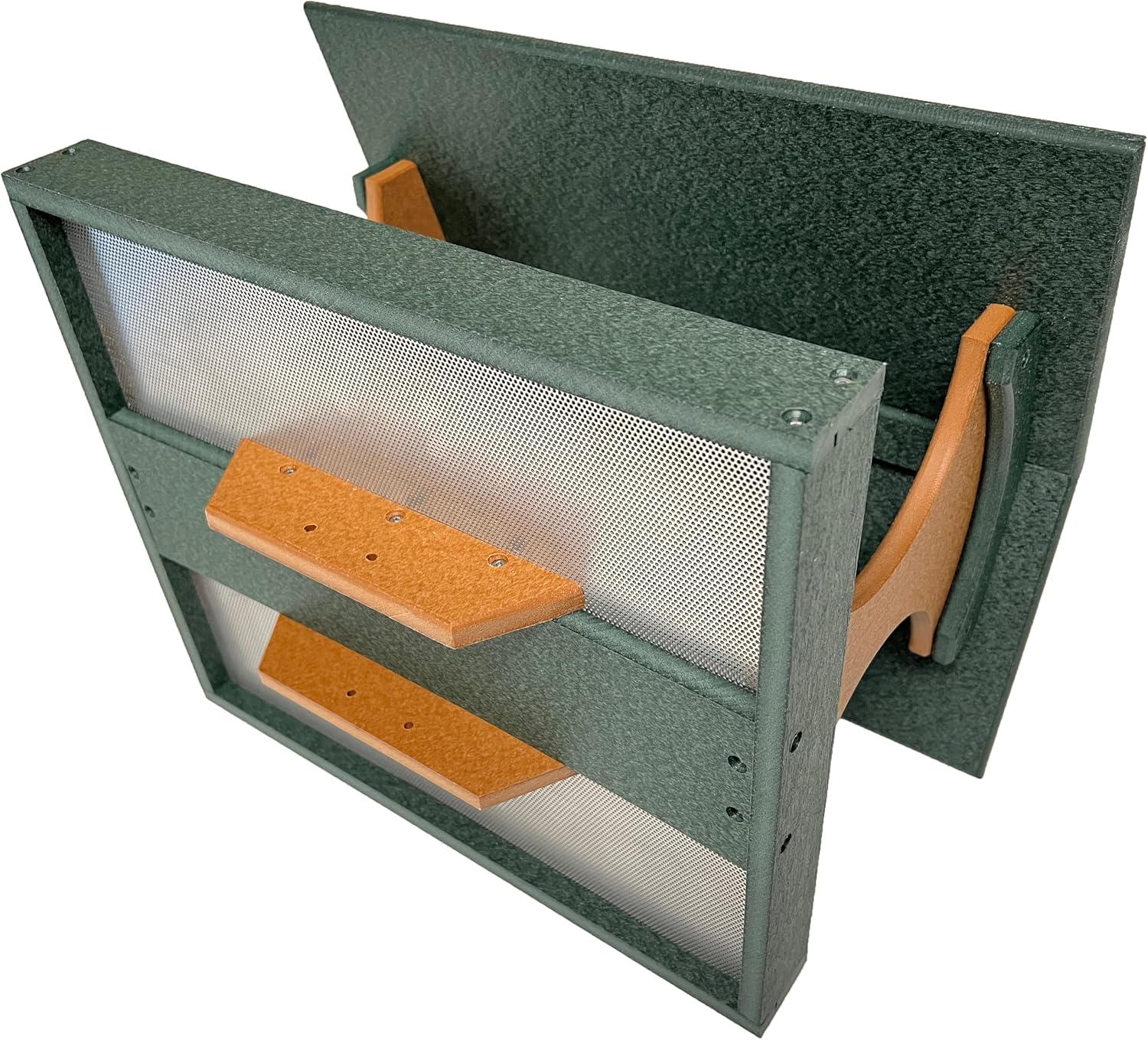 DutchCrafters Amish USA Made Poly Extra Large Fly Through Bird Feeder Post Mount for 4" x 4", Covered Bird Feeder Open Platform Seed Tray for Outdoor, Outside, Garden, Yard (Turf Green & Cedar)