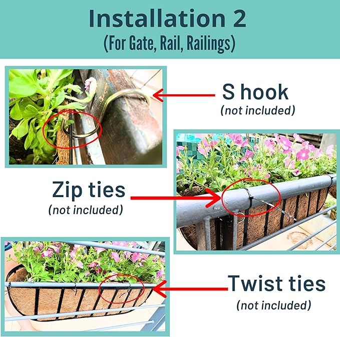 LaLaGreen Outdoor Wall Planter - 6 Pack, 30 Inch Large Metal Basket with Coco Liner, Long Window Flower Box Deck Railings Hanging Horse Trough Balcony Plant Pot Garden Fence Balcony Patio Rail