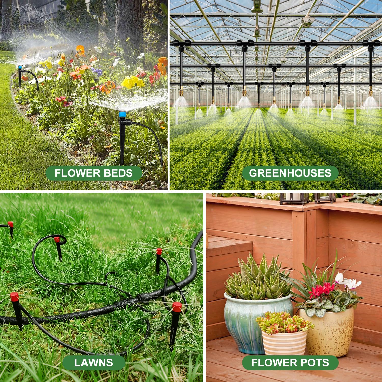 250FT Drip Irrigation System for Garden with 38pcs Adjustable Copper Nozzles & Emitters, Automatic Garden Watering System with 1/2" & 1/4" Tubing for Raised Bed, Yard, Greenhouse, Potted Plants, Lawn