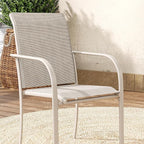 VICLLAX 5 Pieces Patio Dining Set, Outdoor Furniture Set Includes 37.8" Square Outdoor Table and 4 Stackable Patio Sling Chairs, Grey Wood-Like Tabletop and Sandshell Color Fabric