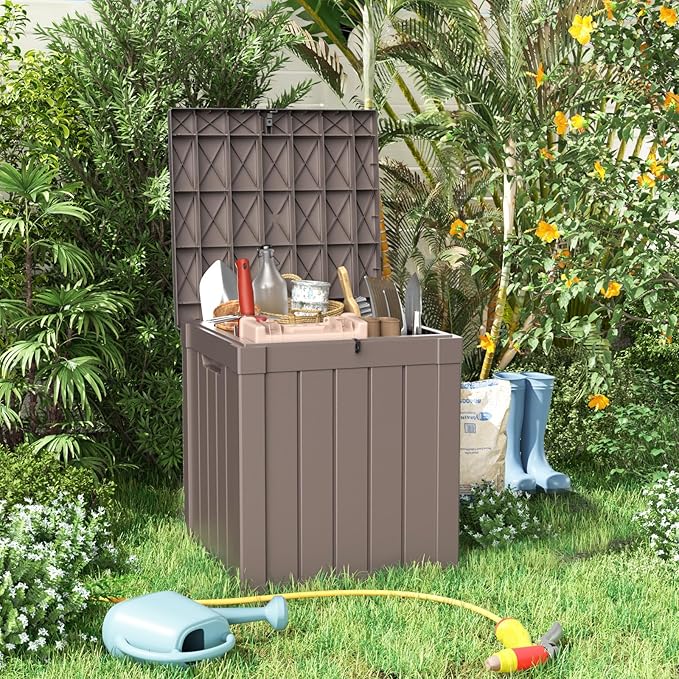 EasyUp 50 Gallon Deck Box Outdoor Storage Box for Patio Furniture,Outdoor Cushions,Garden Tools and Pool Supplies,Waterproof,Resin（Gray）