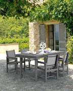 SERWALL 5 Piece Patio Dining Sets, Outdoor HDPE Dining Furniture Set with Umbrella Hole Cut-Out Table and 4 Woven Chairs, Gray