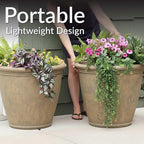 Sunnydaze 24-Inch Anjelica Large Plastic Pot for Plants - Outdoor Double-Walled Large Plastic Planter with Drillable Drainage Holes - Beige