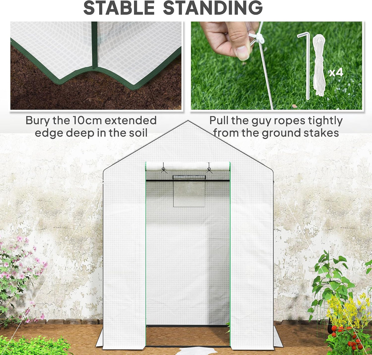 outsunny walk-in greenhouse with 3 tier 4 shelves, package contents