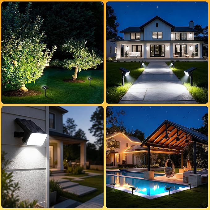Solar Spot Lights Outdoor, [10 pack/118 LED] 4 Modes Auto On/Off Solar Landscape Spotlights, Ip67 Waterproof Solor Powered Pathway Lights for Outside Yard Garden Walkway Tree Patio (Cool White)
