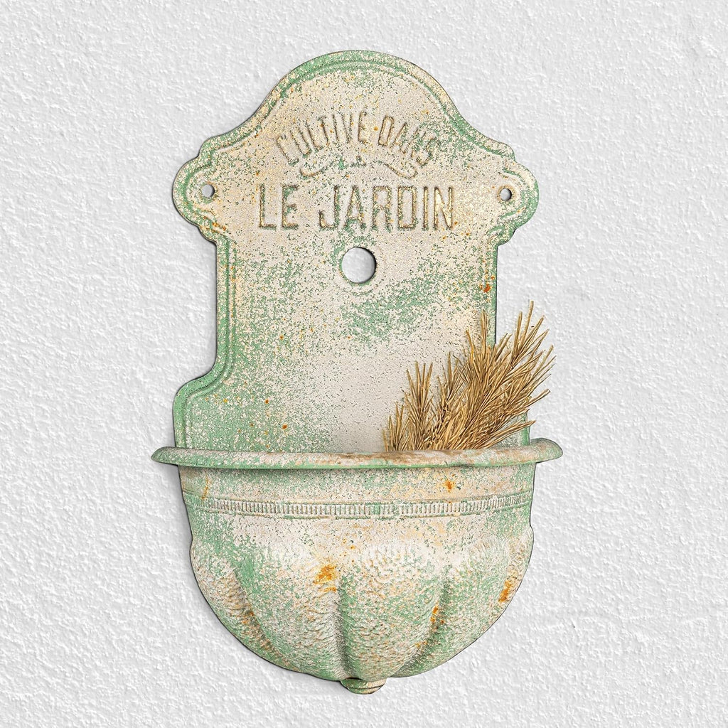 Creative Co-Op Metal Wall-Mounted Planter with Distressed Finish, Green
