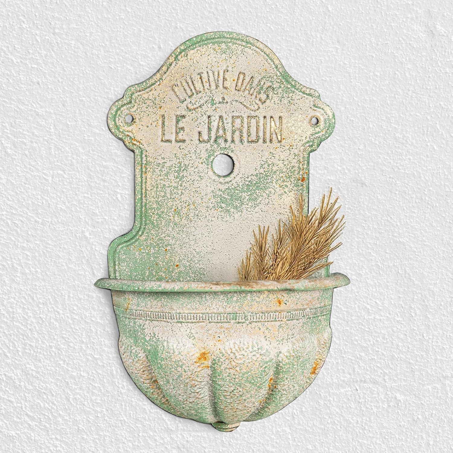 Creative Co-Op Metal Wall-Mounted Planter with Distressed Finish, Green