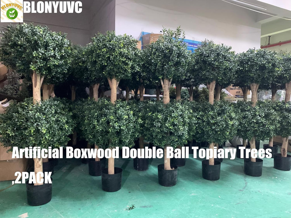 4ft artificial boxwood double ball topiary trees,2pack faux showing dimensions
