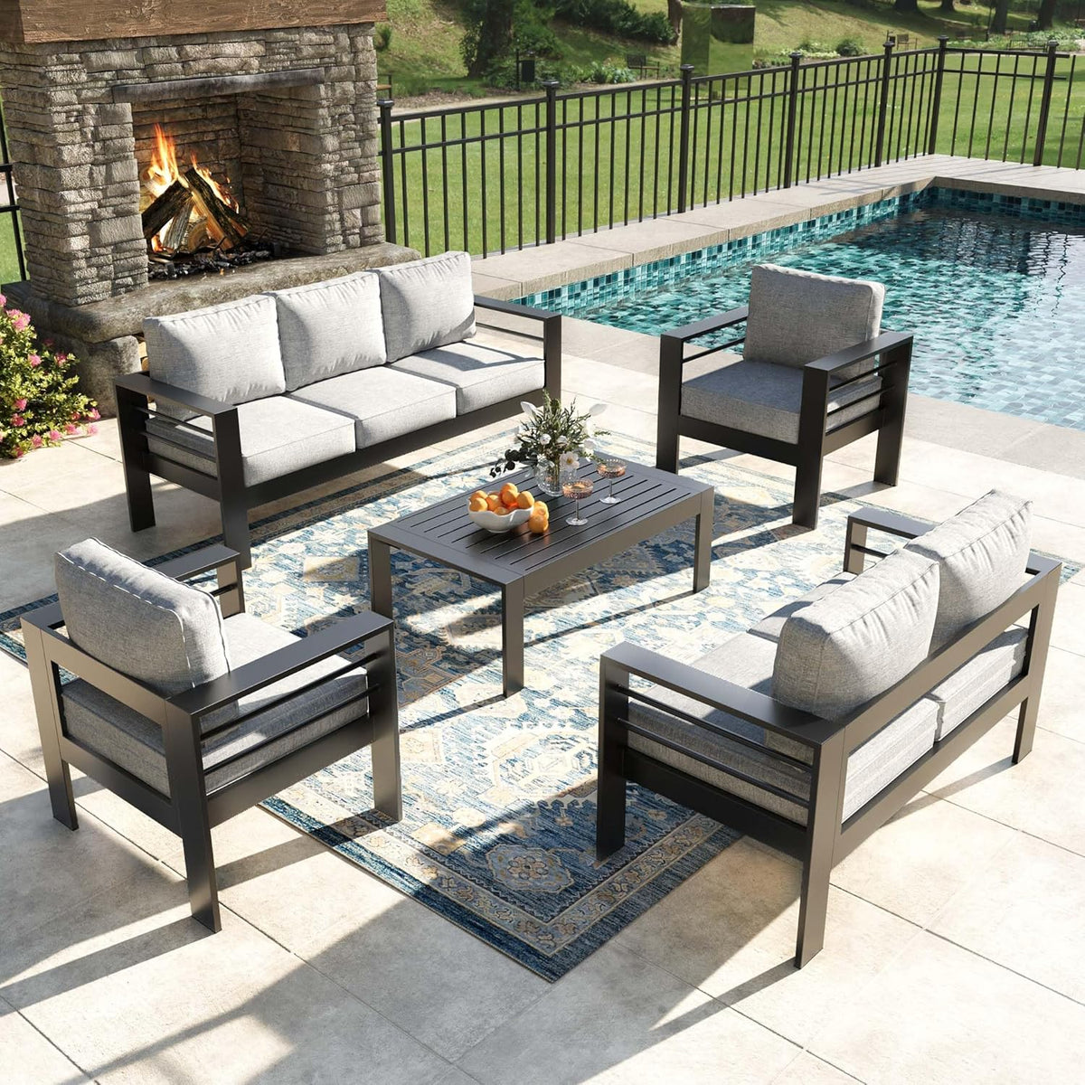 5 pieces modern aluminum patio furniture set, outdoor, main product view