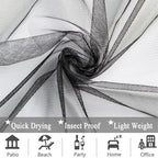 Extra Wide Outdoor Curtains Waterproof Black Voile Mesh Screen Lightweight Privacy Bug Netting for Patio Porch Balcony Pergola Terrace, W125 x L108 inch per Panel, 2 Panels