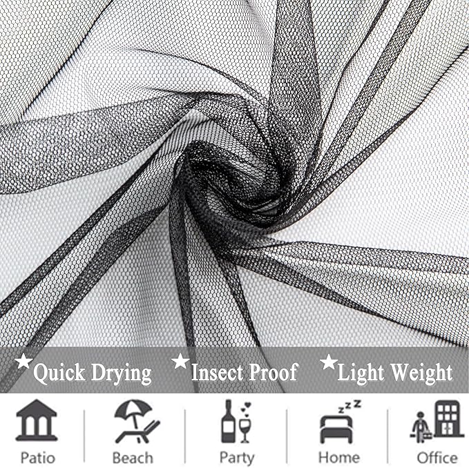Extra Wide Outdoor Curtains Waterproof Black Voile Mesh Screen Lightweight Privacy Bug Netting for Patio Porch Balcony Pergola Terrace, W125 x L108 inch per Panel, 2 Panels