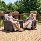 Restland Outdoor Recliner with Independent Adjustable Back & Footrest Wicker Patio Reclining Chair with Flip Table Comfortable Lounge Chair & Thick Cushion for Deck, Porch (Beige)