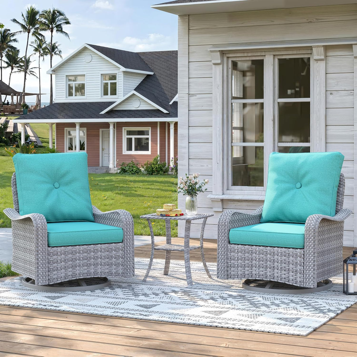 2-seat modern patio furniture set with swivel rocking, main product view