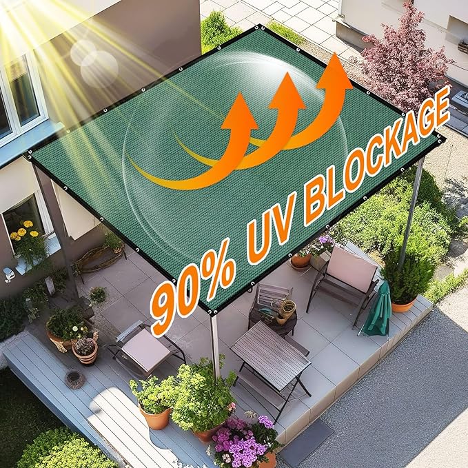 Artpuch 90% Sun Shade Cloth, 6 x 12 FT Pergola Shade Cover Canopy with Grommets, Sun Screen Fabric Tarp for Patio, Outdoor, Garden, Backyard, Green