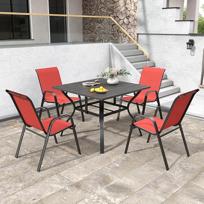 Patio Chairs Set of 8, Stackable Outdoor Dining Chairs for All Weather Textilene Fabric & Metal Frame, Outdoor Chairs Set for Backyard Deck Garden