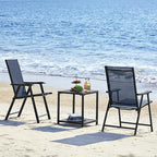 Yaheetech Outdoor Patio Chairs Set of 4, Portable Dining Chairs with Armrests for Camping, Lawn Yard Beach, Folding Outdoor Chairs 4-Pack with Metal Frame, Navy Blue