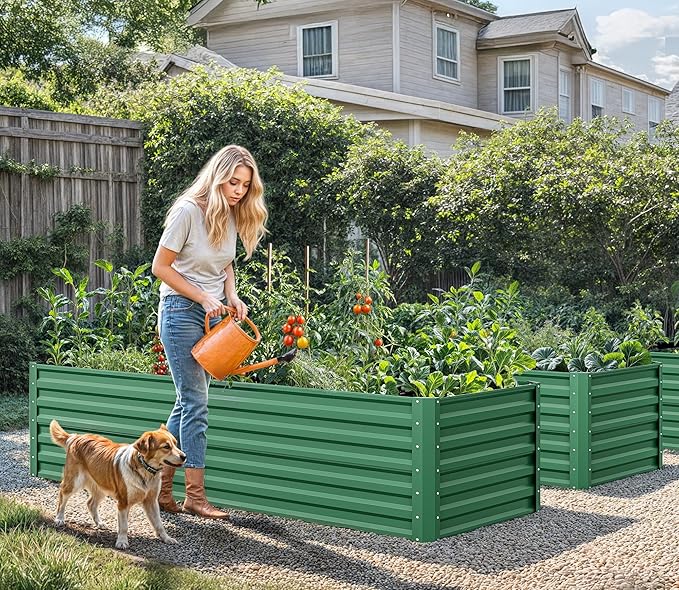YITAHOME 6x3x2 ft 2pcs Galvanized Raised Garden Bed Kit, Large Metal Planter Box with Gloves & Support Rod, Outdoor Flower Bed for Plants Vegetables, Green