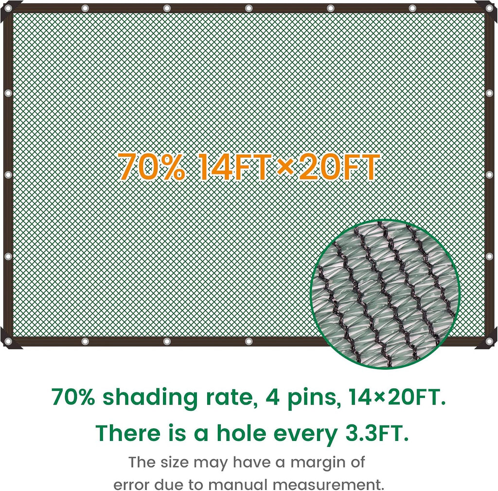 shade cloth, 14ft x 20ft 70% green outdoor, close-up detail