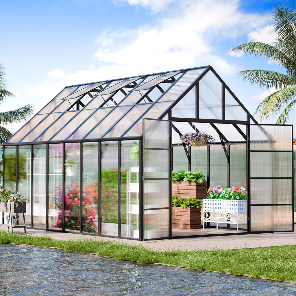 cdcasa 16x10x10 ft polycarbonate greenhouse for outdoors w/3, main product view
