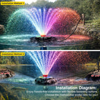 Pond Fountain Aerator, LED RGB Multicolor Aerator Floating Fountain Light, 750W 1HP 15000 GPH Floating Pump,IP68,for Ponds & Lakes