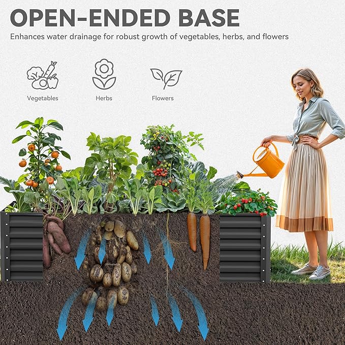 YITAHOME 6x3x2ft Outdoor Raised Garden Bed Kit, Large Metal Patio Planter Box with Gloves, Support Rod for Plants Vegetables Flowers, Black