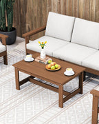 SERWALL HDPE Patio Coffee Table, Rectangle Outdoor Coffee Table, All-Weather Coffee Side Table for Balcony, Poolside, Deck, Garden, Brown