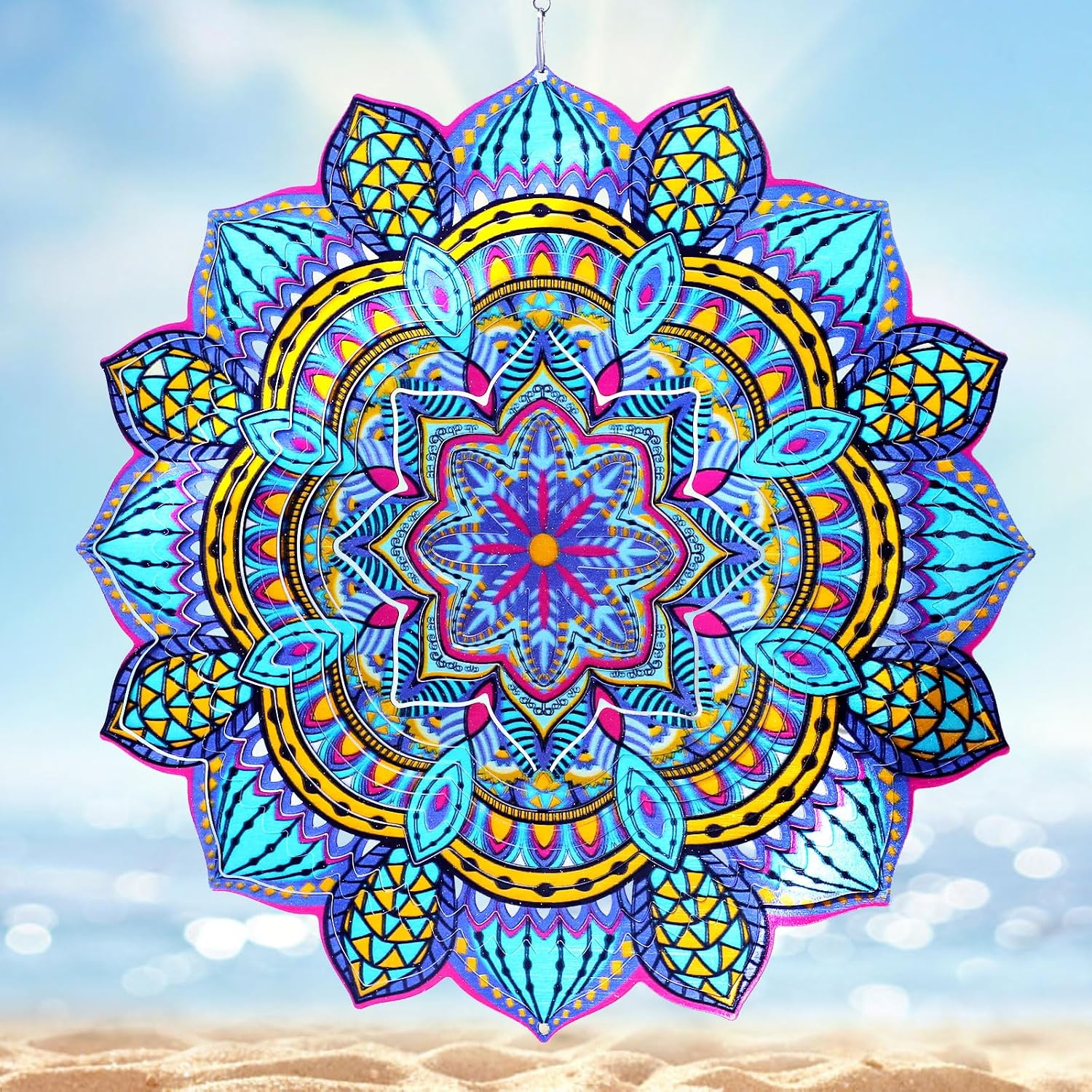 Wind Spinner Mandala Colorful Lily,12In Stainless Steel Wind Spinners Outdoor,3D Hanging Kinetic Sculptures,Yard Art Decorations,Garden Decor,Gifts for Women,Mother,Men,Father,Holidays
