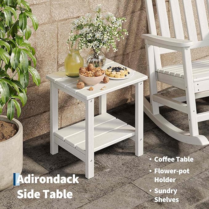 HDPE Rocking Chair Outdoor Set of 2 with Side Table - Poly High Back Porch Rocker Chairs for Adults - All Weather Resistant Furniture for Patio Front Porch - White
