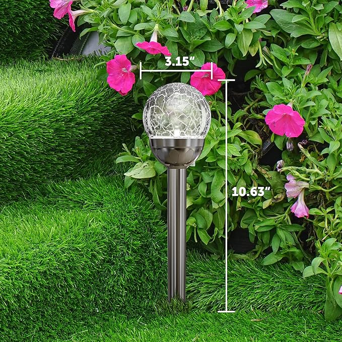 GIGALUMI Solar Outdoor, Cracked Glass Ball Solar Garden Lights, Color Changing Lights Outdoor,Garden LED for Path, Patio, Yard, 6 Pack Pathway