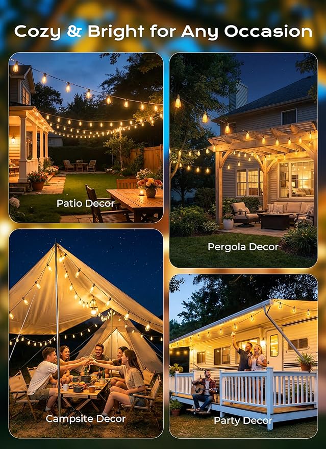 Brightown 202FT Solar String Lights Outdoor Waterproof, Patio Lights with Remote and 65+2 LED Shatterproof Bulbs, Dimmable & Timable, 3 Light Modes, Solar Lights Outdoor for Yard Camping Party Outside