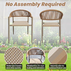 8 Pcs Stackable Patio Dining Chairs, Aluminum Rattan Outdoor Dining Chair with Arms, Woven Rope Garden Armchair Metal No Assembly for Bistro Balcony Porch Deck Yard Cafe Restaurant, Light Brown